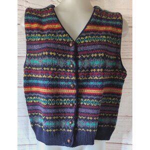 Vintage Jacob Jr Women's Pure Wool Fair Isle Sweater Vest Multicolor Button Up M